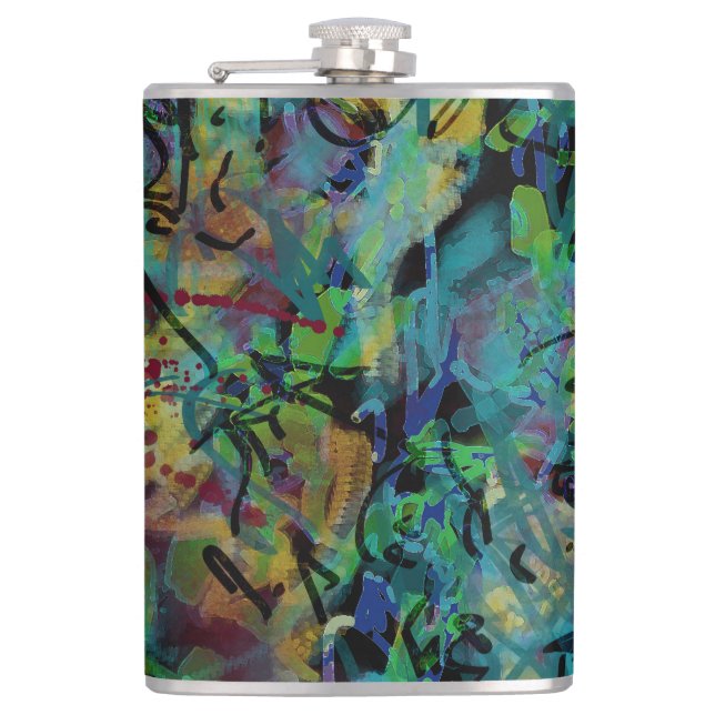 Multicolored Scribbled Abstract Art Hip Flask (Front)