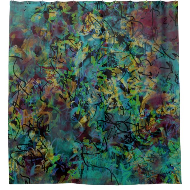 Multicolored Scribbled Abstract Art Shower Curtain (Front)