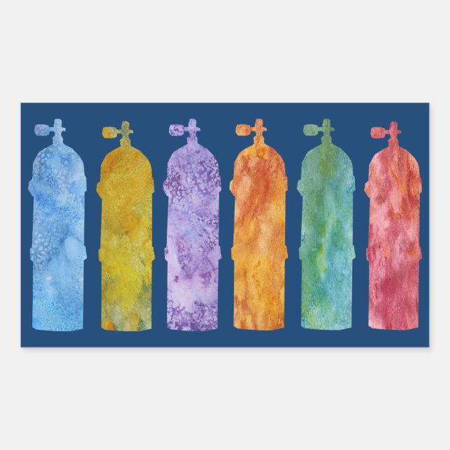 Multicolored SCUBA Tanks Rectangular Sticker (Front)