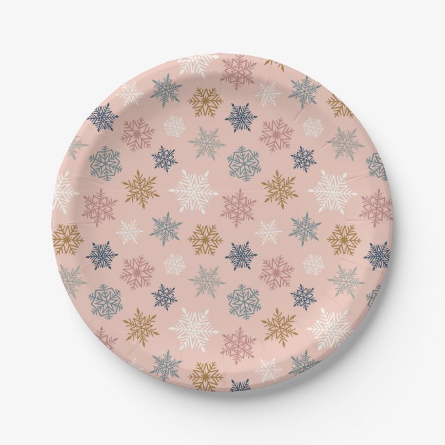 Multicolored snowflake pattern – winter christmas paper plate (Front)