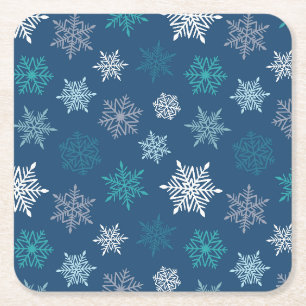 Multicolored snowflake pattern – winter christmas square paper coaster