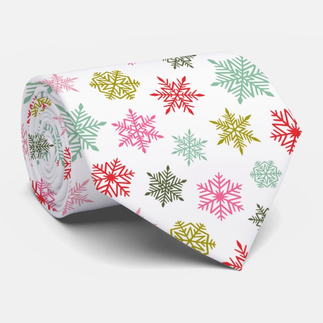 Multicolored snowflake pattern – winter christmas tie (Rolled)