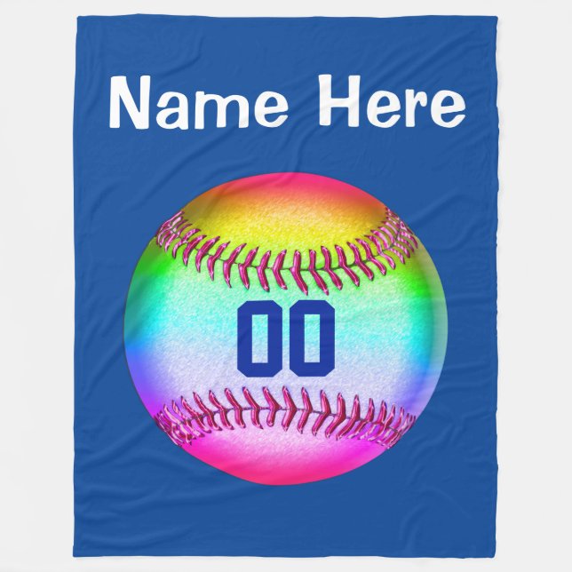 Multicolored Softball Fleece Blanket PERSONALIZED (Front)