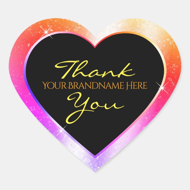 Multicolored Sparkle Glitter Frame Thank You Heart Sticker (Front)