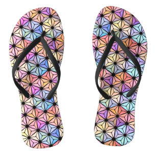 Multicolored stained-glass flower flip flops