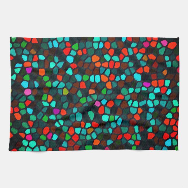 Multicolored Stained Glass Pattern Tea Towel (Horizontal)