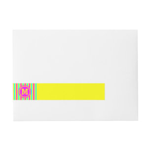 Multicolored Stripe Yellow Monogram Wraparound Address Label