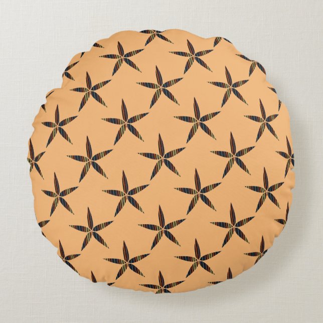 Multicolored Striped Flower Stars Round Pillow (Front)