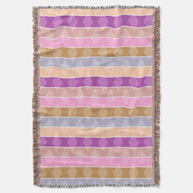 Multicolored striped geometric retro pattern throw blanket (Front Vertical)