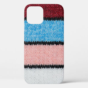 Multicolored striped wool fabric texture closeup p iPhone 12 case