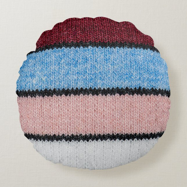 Multicolored Striped Wool: Fabric Texture. Round Cushion (Front)
