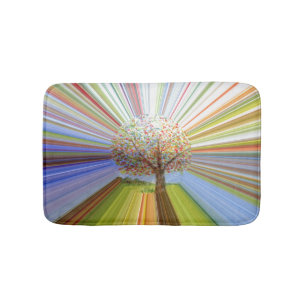 Multicolored Stripes Colourful Tree Bath Mat