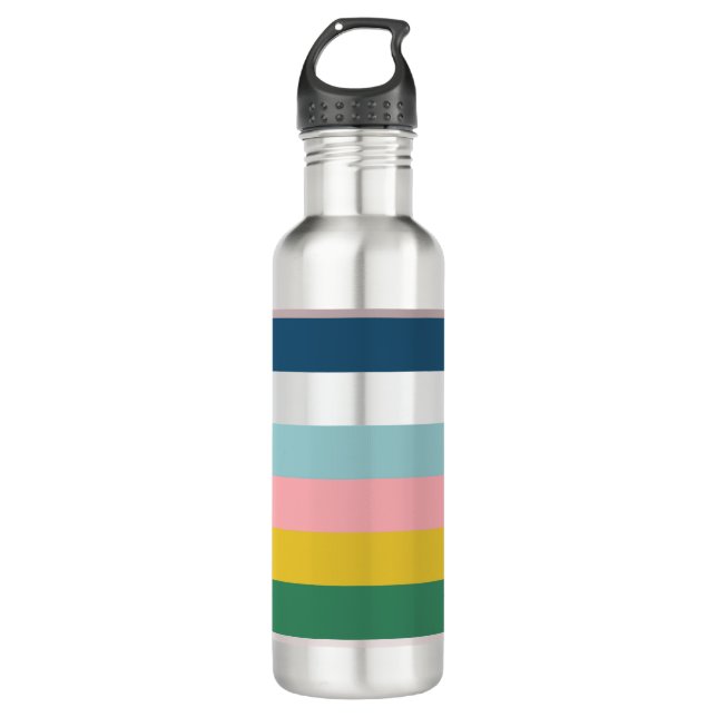 Multicolored Stripes Green Blue Pink 710 Ml Water Bottle (Front)