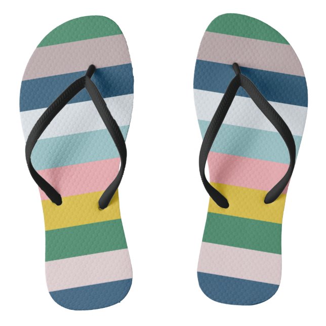 Multicolored Stripes Green Blue Pink Flip Flops (Footbed)