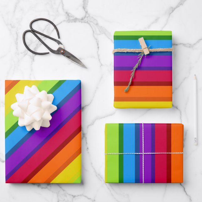 Multicolored stripes Rainbow Wrapping Paper Sheets (Front)