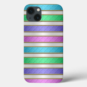 Multicolored Stripes Ribbon Pink Blue Teal Purple iPhone 13 Case