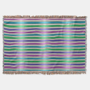 Multicolored Stripes Ribbon Pink Blue Teal Purple Throw Blanket