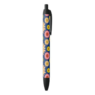 Multicolored sunflowers design black ink pen
