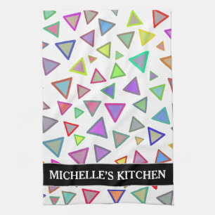 Multicolored Triangles Pattern + Custom Name Tea Towel
