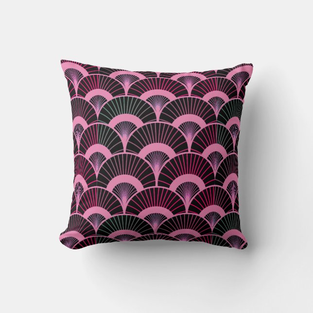 Multicolored Tropical Art Scalloped Fan Pattern  Cushion (Front)
