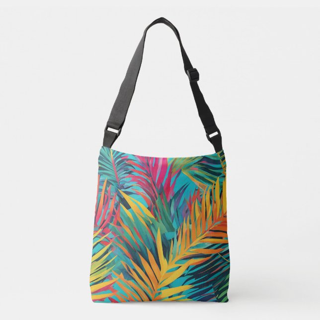 Multicolored Tropical Leaves Colourful Palm Crossbody Bag (Front)