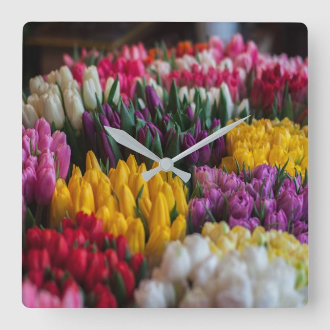 Multicolored Tulips Square Wall Clock (Front)