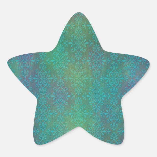 Multicolored Turquoise Abstract Damask Star Sticker (Front)