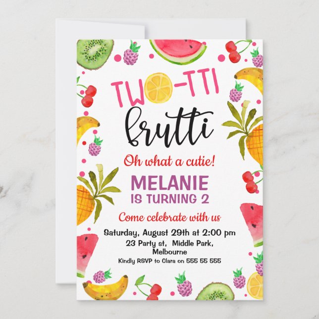 Multicolored Two-tti Frutti 2nd Birthday Invitation (Front)