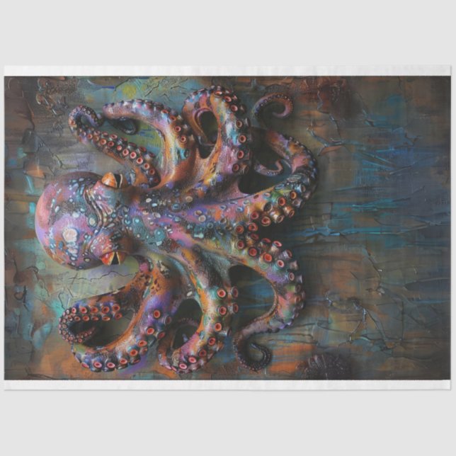 Multicolored Vibrant Octopus Decoupage Tissue Paper (Front)