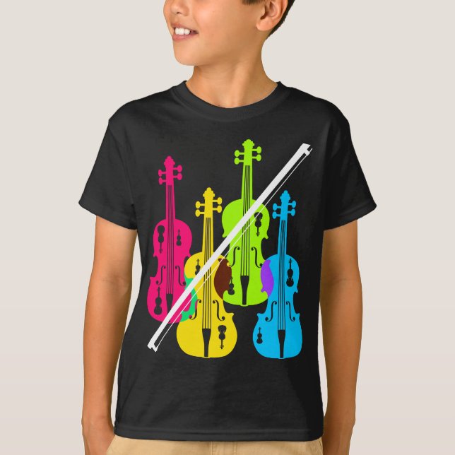 Multicolored Violins Birthday Gift For Musicians T-Shirt (Front)