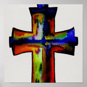 Multicolored Watercolor Cross Poster