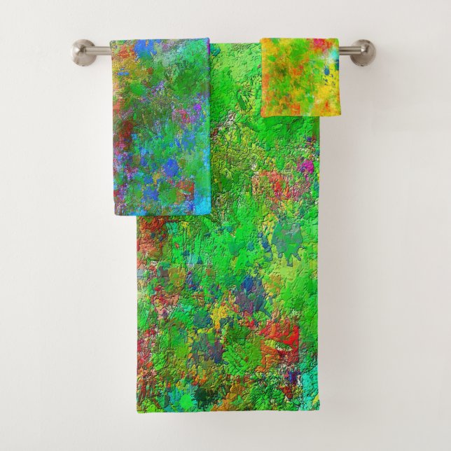 Multicolored Watercolor Design Bath Towel Set (Insitu)