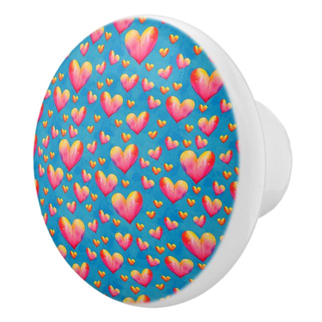 Multicolored Watercolor Hearts  Ceramic Knob (Right)