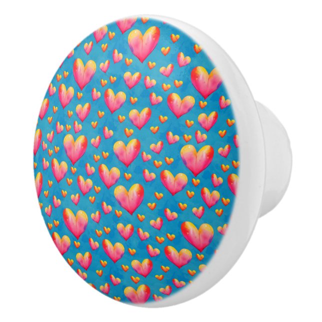 Multicolored Watercolor Hearts Ceramic Pull (Right)