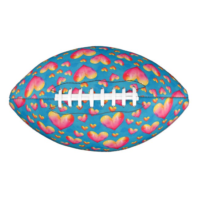 Multicolored Watercolor Hearts Football American Football (Front)