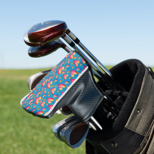 Multicolored Watercolor Hearts Golf Head Cover (In Situ)