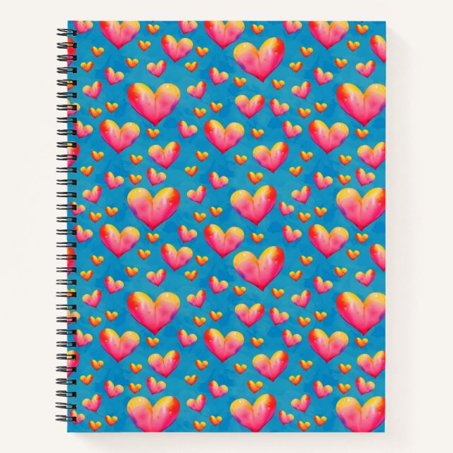 Multicolored Watercolor Hearts Spiral Notebook (Front)