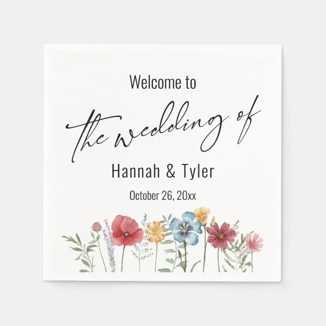 Multicolored Watercolor Meadow Wildflower Welcome Napkin (Front)