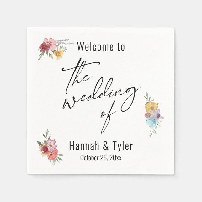 Multicolored Watercolor Meadow Wildflower Welcome Napkin (Front)