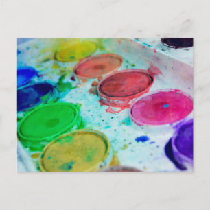 Multicolored Watercolor Paint Palette Postcard