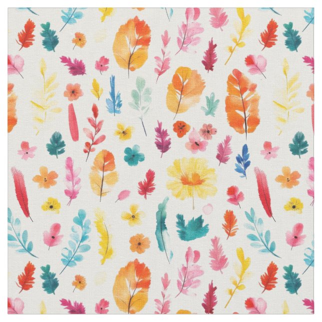 Multicolored watercolor plants fabric (Close Up)