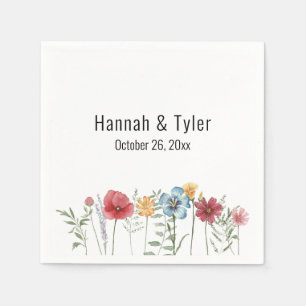 Multicolored Watercolor Wildflowers Personalised Napkin