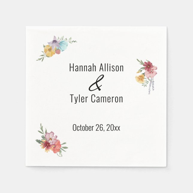Multicolored Watercolor Wildflowers Personalised Napkin (Front)