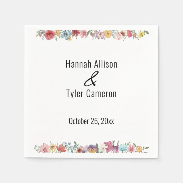 Multicolored Watercolor Wildflowers Personalised Napkin (Front)