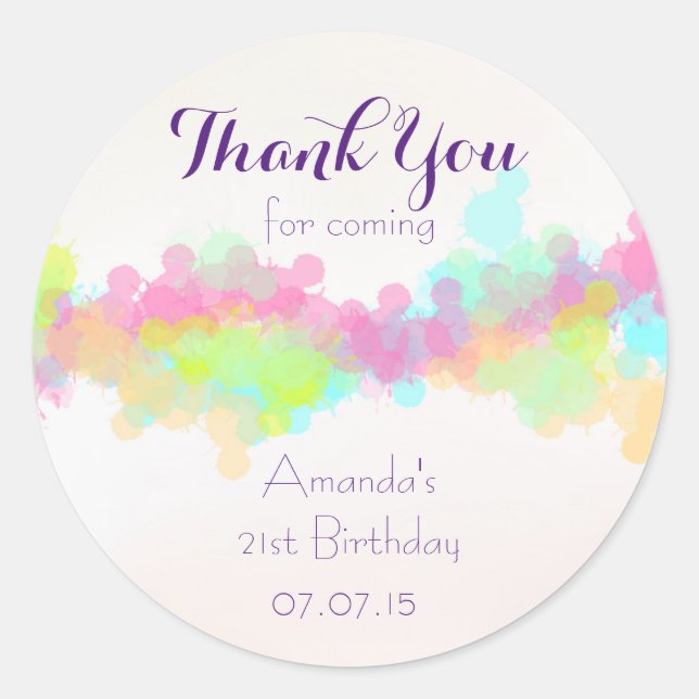 Multicolored Watercolored Spash Thank You Classic Round Sticker (Front)