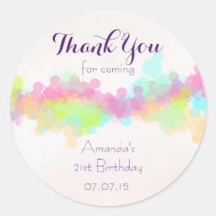 Multicolored Watercolored Spash Thank You Classic Round Sticker