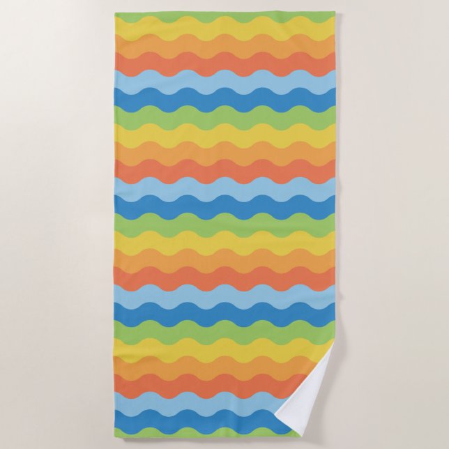 Multicolored Waves Pattern Beach Towel (Front)