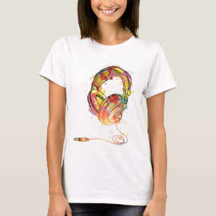 Multicolored wired headphones T-Shirt