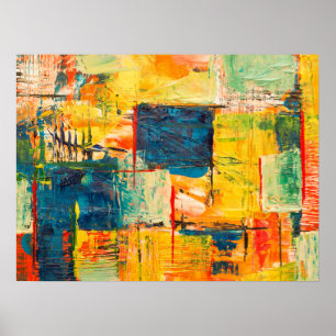 Multicolored Yellow Abstract Acrylic Painting Poster