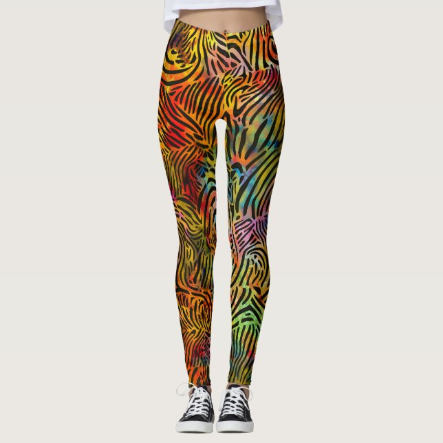Multicolored Zebra Strapes  Leggings (Front)
